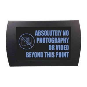 American Recorder Technologies No Photography or Video Beyond This Point LED Sign - Blue